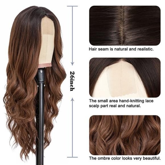 NAYOO Long Ombre Brown Wavy Wig for Women 26 Inch Middle Part Curly Wavy main image 4